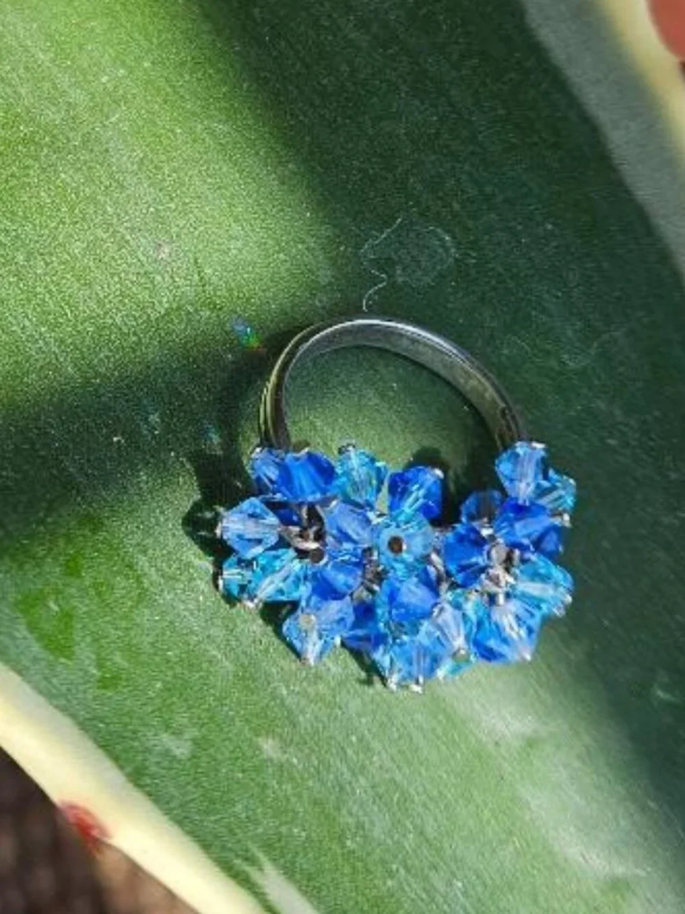 Cluster Dangle Beaded Ring Sterling Silver